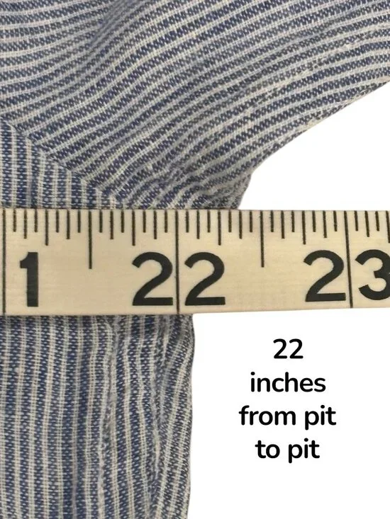 Jachs NY Blue Stripe Button Shirt Linen Blend Madison Fit Mens Large - Picture 8 of 11